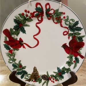 ROYAL NORFOLK CARDINAL CHRISTMAS RED Ribbon Holly and Berries 10” plate
